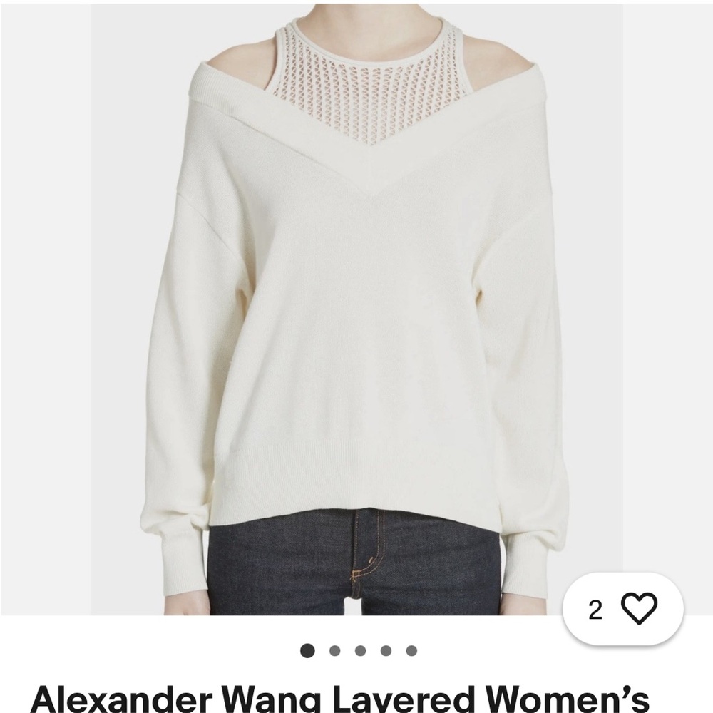Alexander Wang Cream Off-Shoulder Layered Knit Sweater